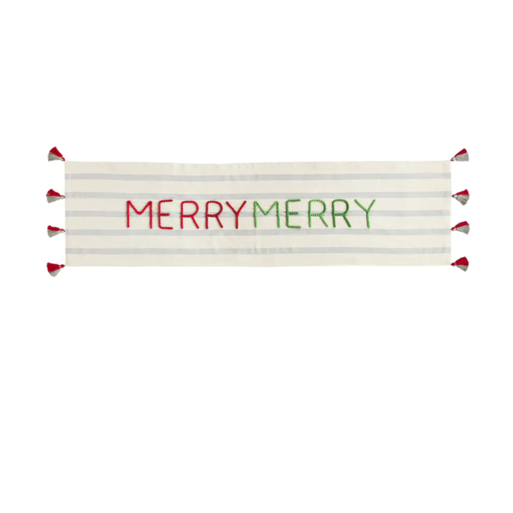 NWT MUDPIE CHRISTMAS "MERRY MERRY" TABLE RUNNER 20" X 72"